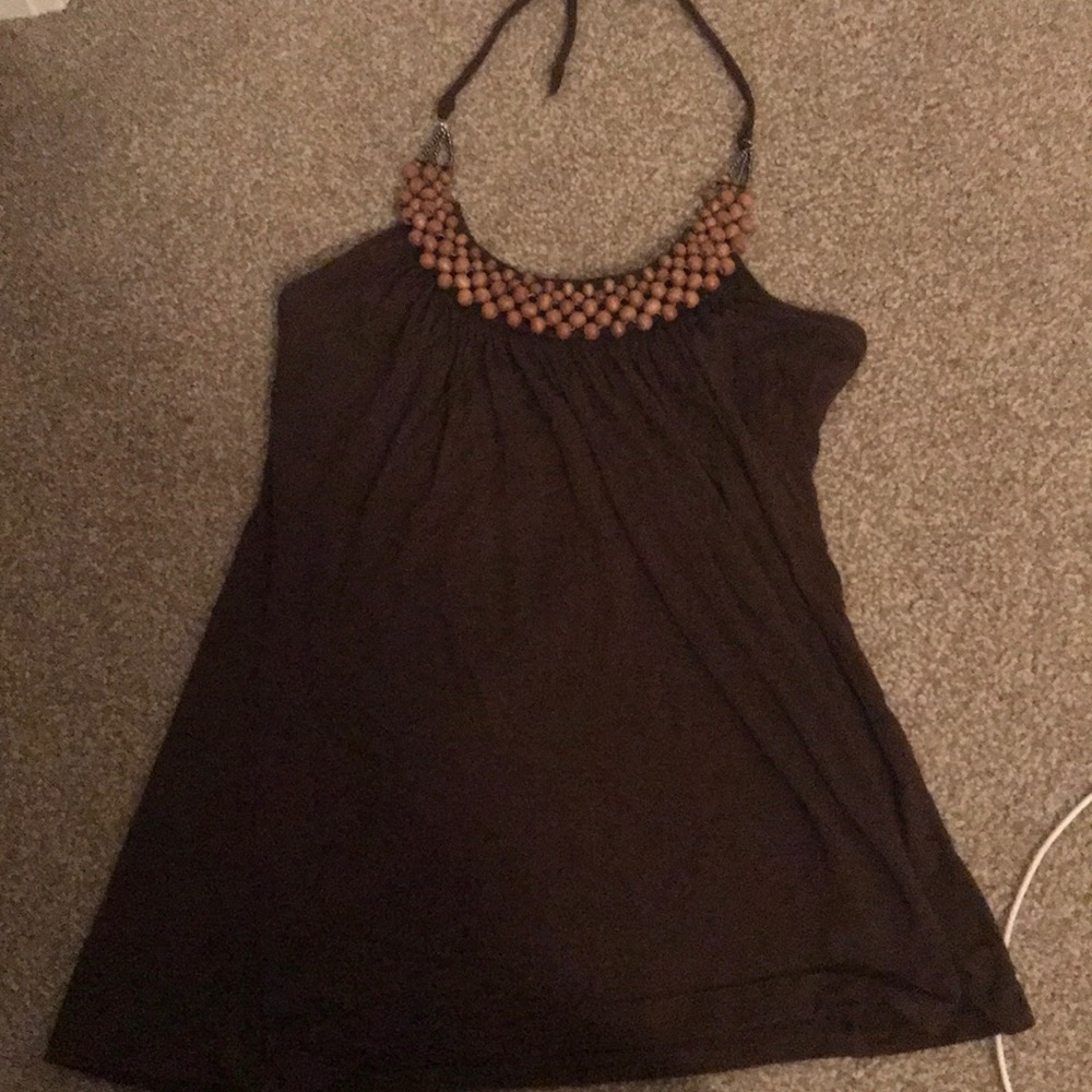 Brown beaded tie up top